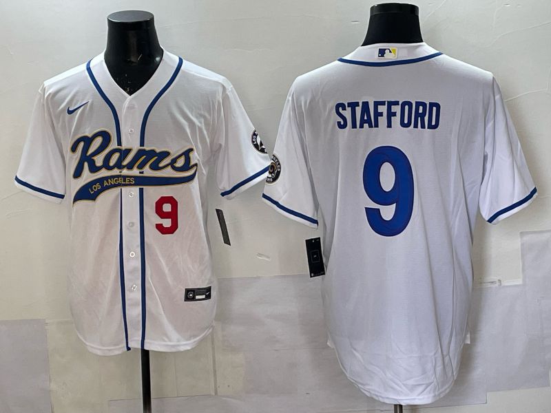 Men 2025 Los Angeles Rams #9 Stafford white Joint Name Nike Limited NFL Jersey style 004